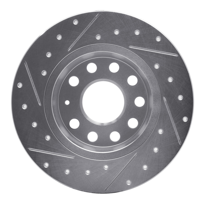 Audi A3 Brake Rotor (1) - Rear Right - R1 Concepts - Drilled & Slotted - Silver - `05-`25